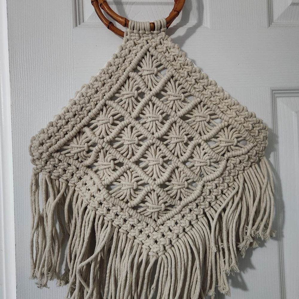 Handmade Macrame Bag with Wooden Handle